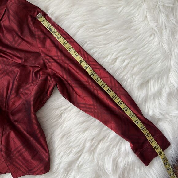 Coldwater Creek Red Zip Front Blouse PXL Plaid Collar Holiday Christmas Shiny - Picture 6 of 11